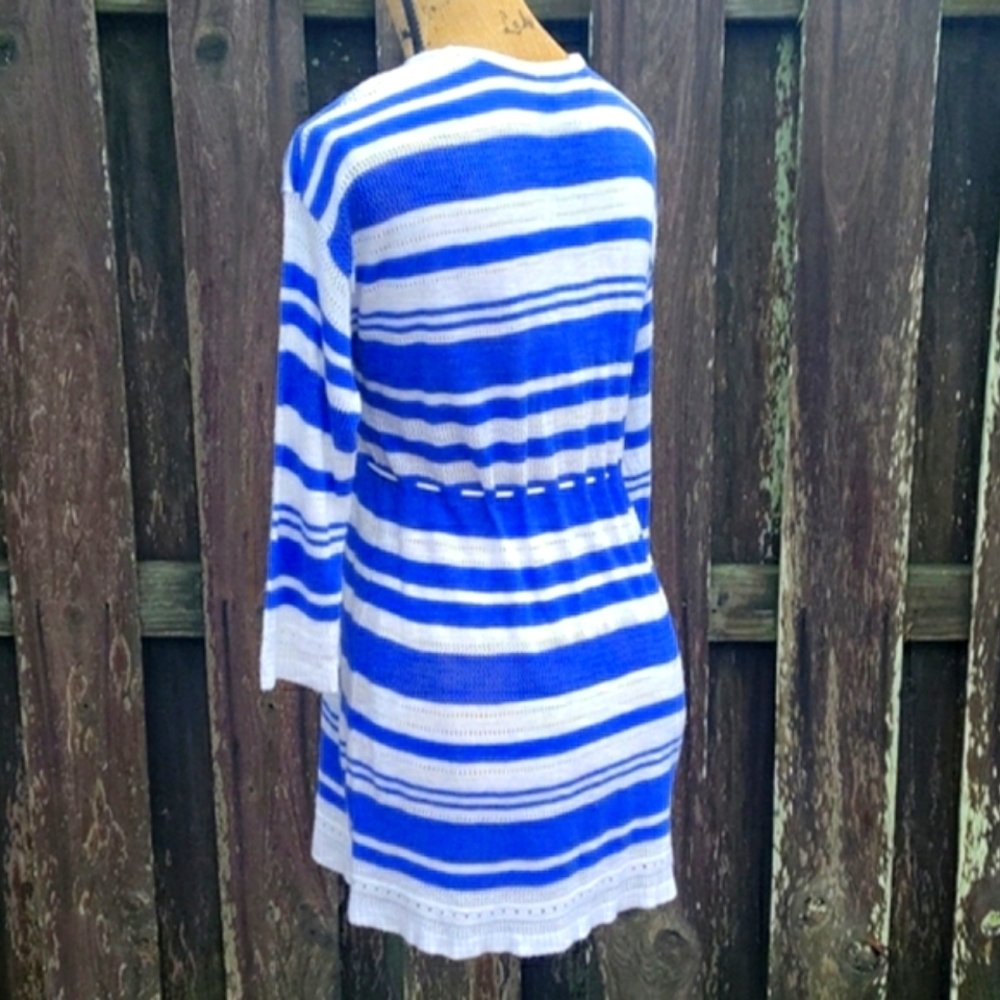 Motherhood Maternity Striped  Babydoll Pointelle Sweater with Drawstring Tie - Picture 13 of 17